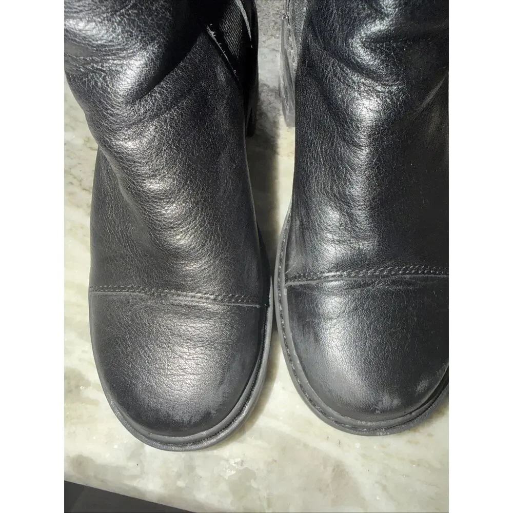 Sorel Joan Chelsea Leather Black Pull-on Ankle Combat Boots Lug Sole 6.5 SRS2